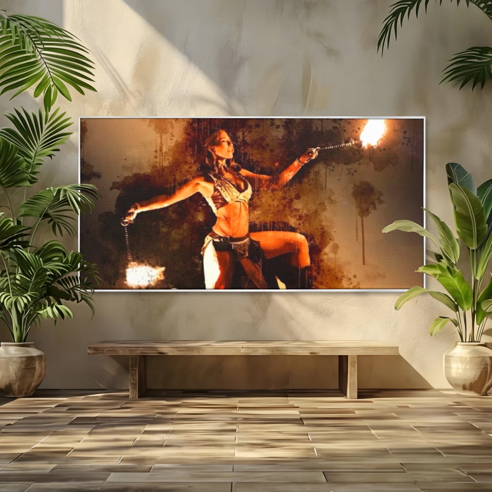 Leinwand Wandkunst Canvas Premium, LuxCanva® G1086, Feuertanz, Kraft, Brandstiftung, Spektakel, Künstler, Show, Zirkus, Kunst, Flammen, Atmosphäre, Wohnen, Schlafzimmer