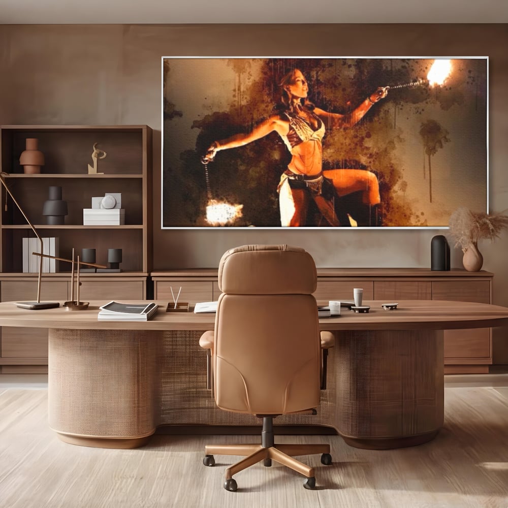 Leinwand Wandkunst Canvas Premium, LuxCanva® G1086, Feuertanz, Kraft, Brandstiftung, Spektakel, Künstler, Show, Zirkus, Kunst, Flammen, Atmosphäre, Wohnen, Schlafzimmer