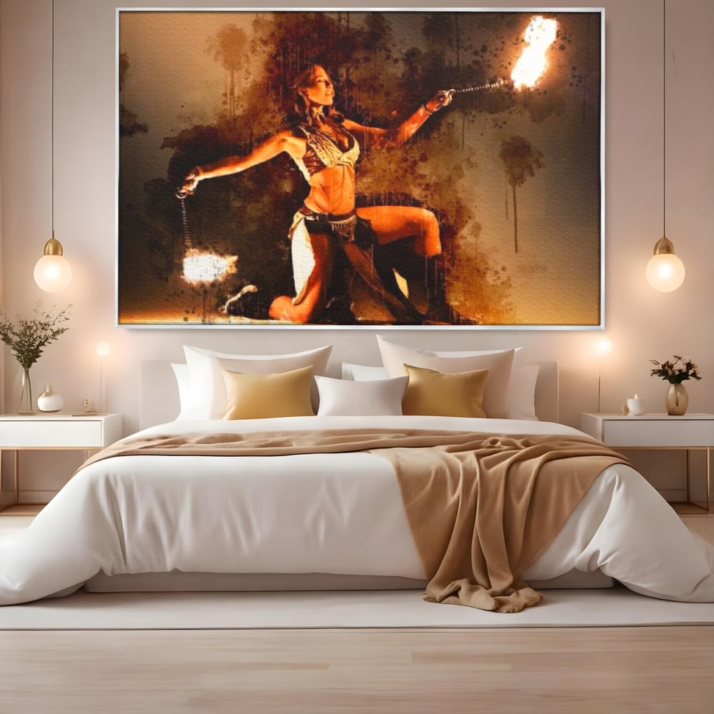 Leinwand Wandkunst Canvas Premium, LuxCanva® G1086, Feuertanz, Kraft, Brandstiftung, Spektakel, Künstler, Show, Zirkus, Kunst, Flammen, Atmosphäre, Wohnen, Schlafzimmer