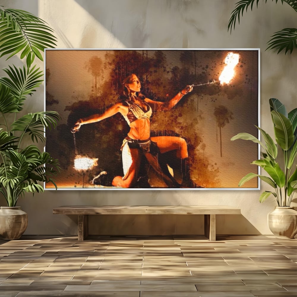 Leinwand Wandkunst Canvas Premium, LuxCanva® G1086, Feuertanz, Kraft, Brandstiftung, Spektakel, Künstler, Show, Zirkus, Kunst, Flammen, Atmosphäre, Wohnen, Schlafzimmer