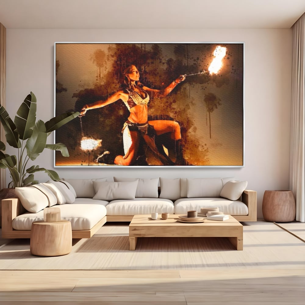 Leinwand Wandkunst Canvas Premium, LuxCanva® G1086, Feuertanz, Kraft, Brandstiftung, Spektakel, Künstler, Show, Zirkus, Kunst, Flammen, Atmosphäre, Wohnen, Schlafzimmer