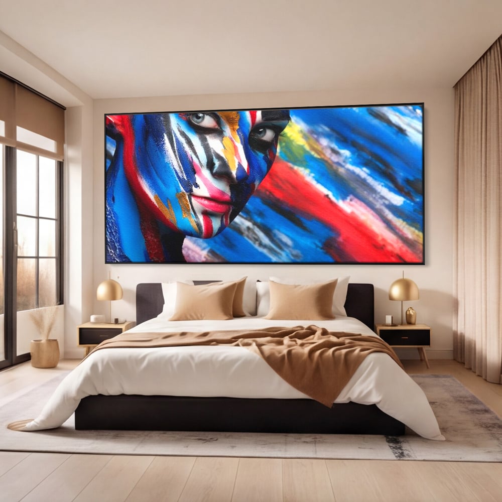 Leinwand Premium Canvas Wandkunst, LuxCanva® G1088, Frau Avatar, Regenbogen, Charisma, Augen, Grün, Augen, Grün, Blick, Gesicht, Schatten, Herr, Foto, Shooting, Wohnen, Schlafzimmer