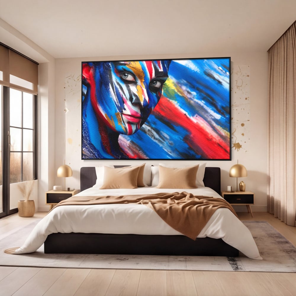 Leinwand Premium Canvas Wandkunst, LuxCanva® G1088, Frau Avatar, Regenbogen, Charisma, Augen, Grün, Augen, Grün, Blick, Gesicht, Schatten, Herr, Foto, Shooting, Wohnen, Schlafzimmer