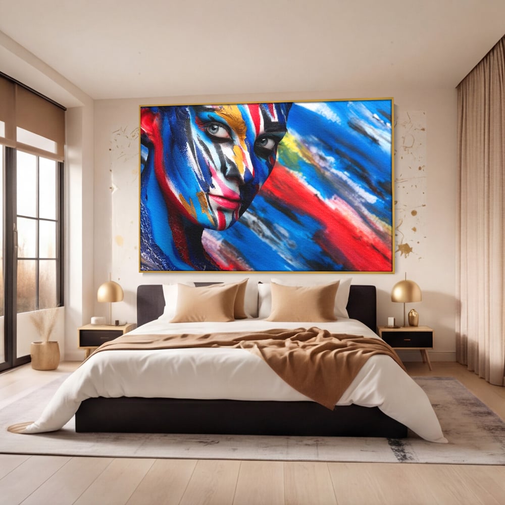 Leinwand Premium Canvas Wandkunst, LuxCanva® G1088, Frau Avatar, Regenbogen, Charisma, Augen, Grün, Augen, Grün, Blick, Gesicht, Schatten, Herr, Foto, Shooting, Wohnen, Schlafzimmer