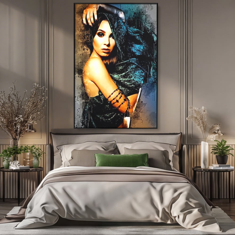 Tablou Canvas Premium, LuxCanva® G1089, Regina Intunecata, Umbre, Enigmatica, Taina, Privire, Dramatism, Mister, Sexy, Negru, Living, Dormitor