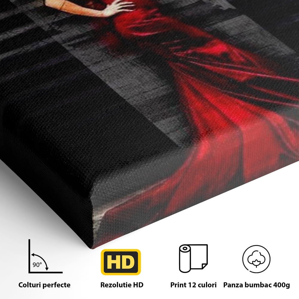 Leinwand Wandkunst Canvas Premium, LuxCanva® G1090, Eine Diva in Rot, Kleid, Rot, Nacht, Verführung, Königin, Nacht, Date, Mode, Wohnen, Schlafzimmer