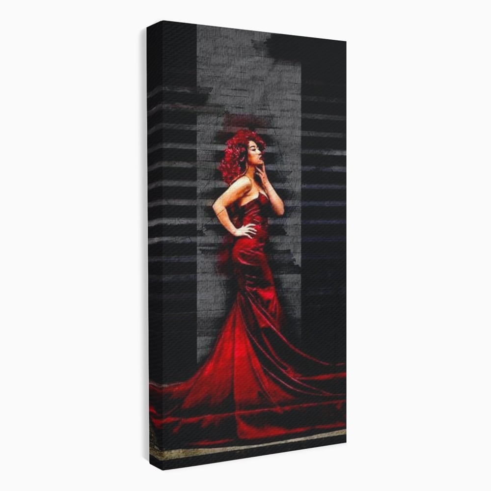 Leinwand Wandkunst Canvas Premium, LuxCanva® G1090, Eine Diva in Rot, Kleid, Rot, Nacht, Verführung, Königin, Nacht, Date, Mode, Wohnen, Schlafzimmer