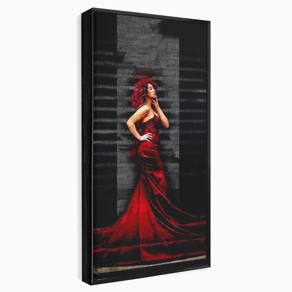 Leinwand Wandkunst Canvas Premium, LuxCanva® G1090, Eine Diva in Rot, Kleid, Rot, Nacht, Verführung, Königin, Nacht, Date, Mode, Wohnen, Schlafzimmer