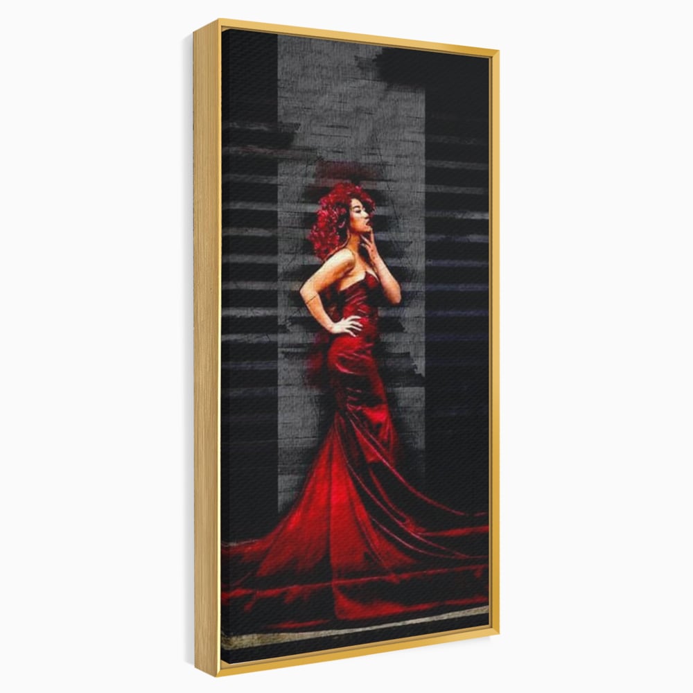 Leinwand Wandkunst Canvas Premium, LuxCanva® G1090, Eine Diva in Rot, Kleid, Rot, Nacht, Verführung, Königin, Nacht, Date, Mode, Wohnen, Schlafzimmer