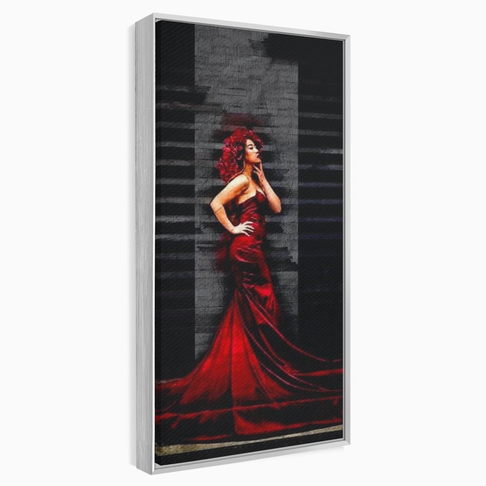 Leinwand Wandkunst Canvas Premium, LuxCanva® G1090, Eine Diva in Rot, Kleid, Rot, Nacht, Verführung, Königin, Nacht, Date, Mode, Wohnen, Schlafzimmer