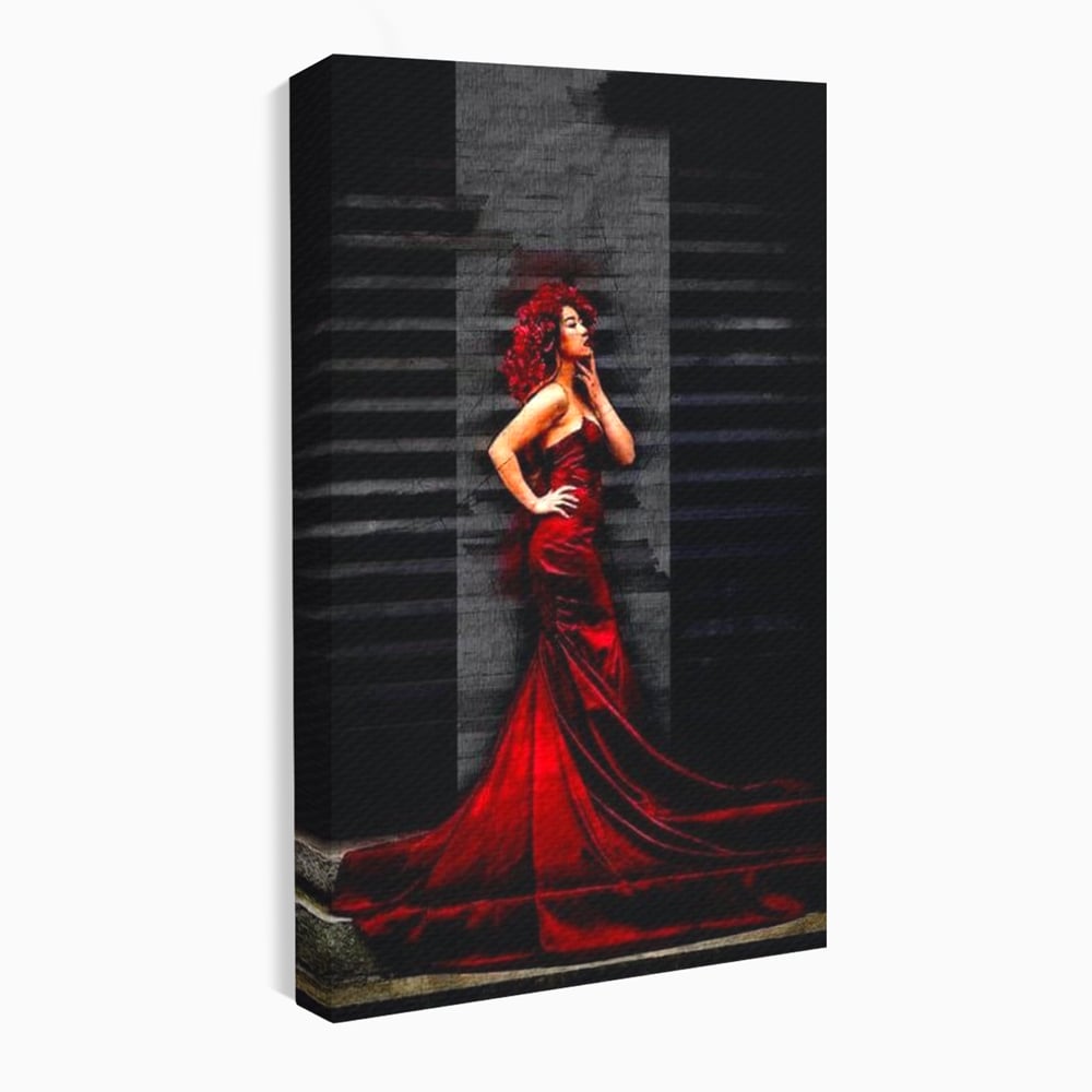 Leinwand Wandkunst Canvas Premium, LuxCanva® G1090, Eine Diva in Rot, Kleid, Rot, Nacht, Verführung, Königin, Nacht, Date, Mode, Wohnen, Schlafzimmer