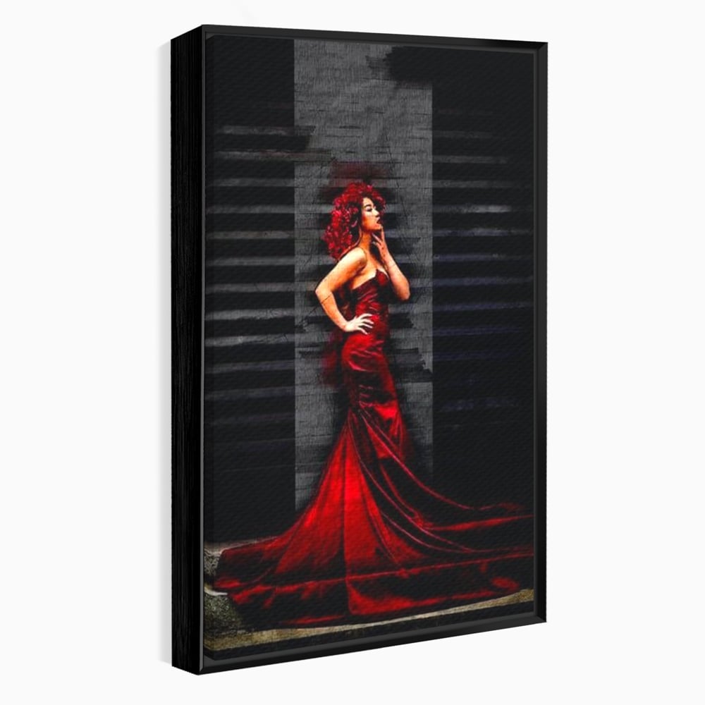 Leinwand Wandkunst Canvas Premium, LuxCanva® G1090, Eine Diva in Rot, Kleid, Rot, Nacht, Verführung, Königin, Nacht, Date, Mode, Wohnen, Schlafzimmer