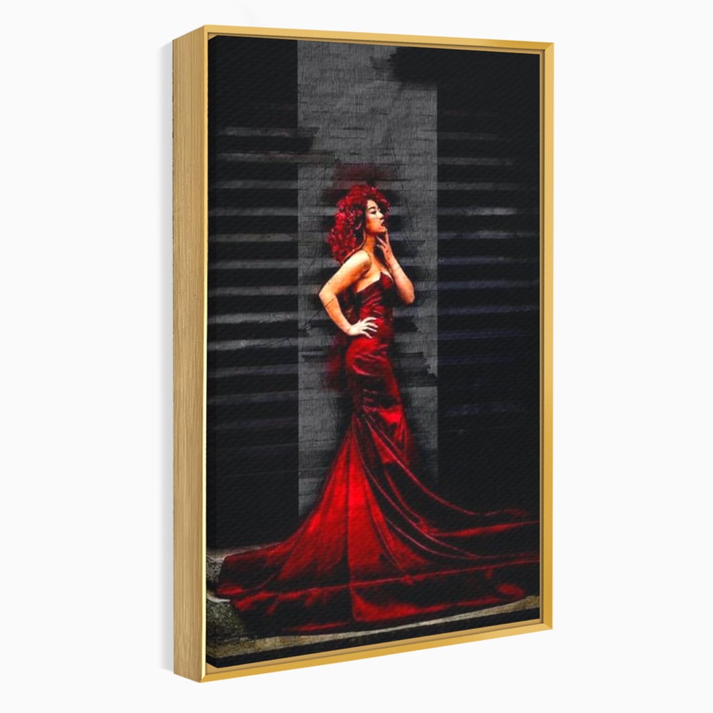 Leinwand Wandkunst Canvas Premium, LuxCanva® G1090, Eine Diva in Rot, Kleid, Rot, Nacht, Verführung, Königin, Nacht, Date, Mode, Wohnen, Schlafzimmer