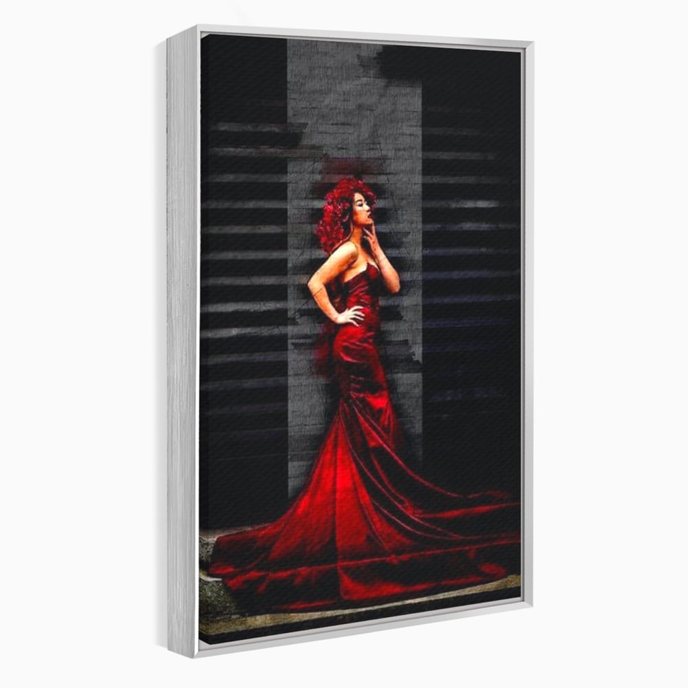 Leinwand Wandkunst Canvas Premium, LuxCanva® G1090, Eine Diva in Rot, Kleid, Rot, Nacht, Verführung, Königin, Nacht, Date, Mode, Wohnen, Schlafzimmer