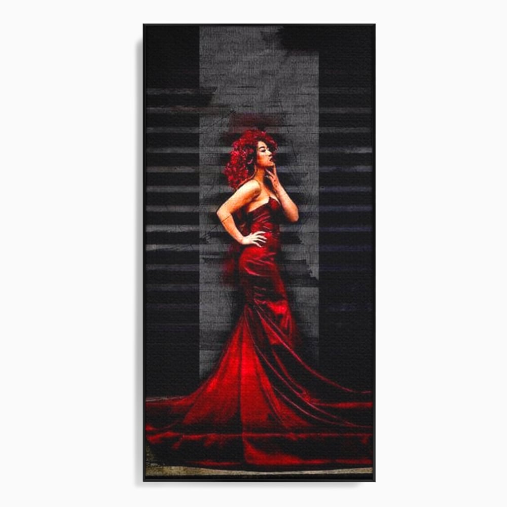 Leinwand Wandkunst Canvas Premium, LuxCanva® G1090, Eine Diva in Rot, Kleid, Rot, Nacht, Verführung, Königin, Nacht, Date, Mode, Wohnen, Schlafzimmer