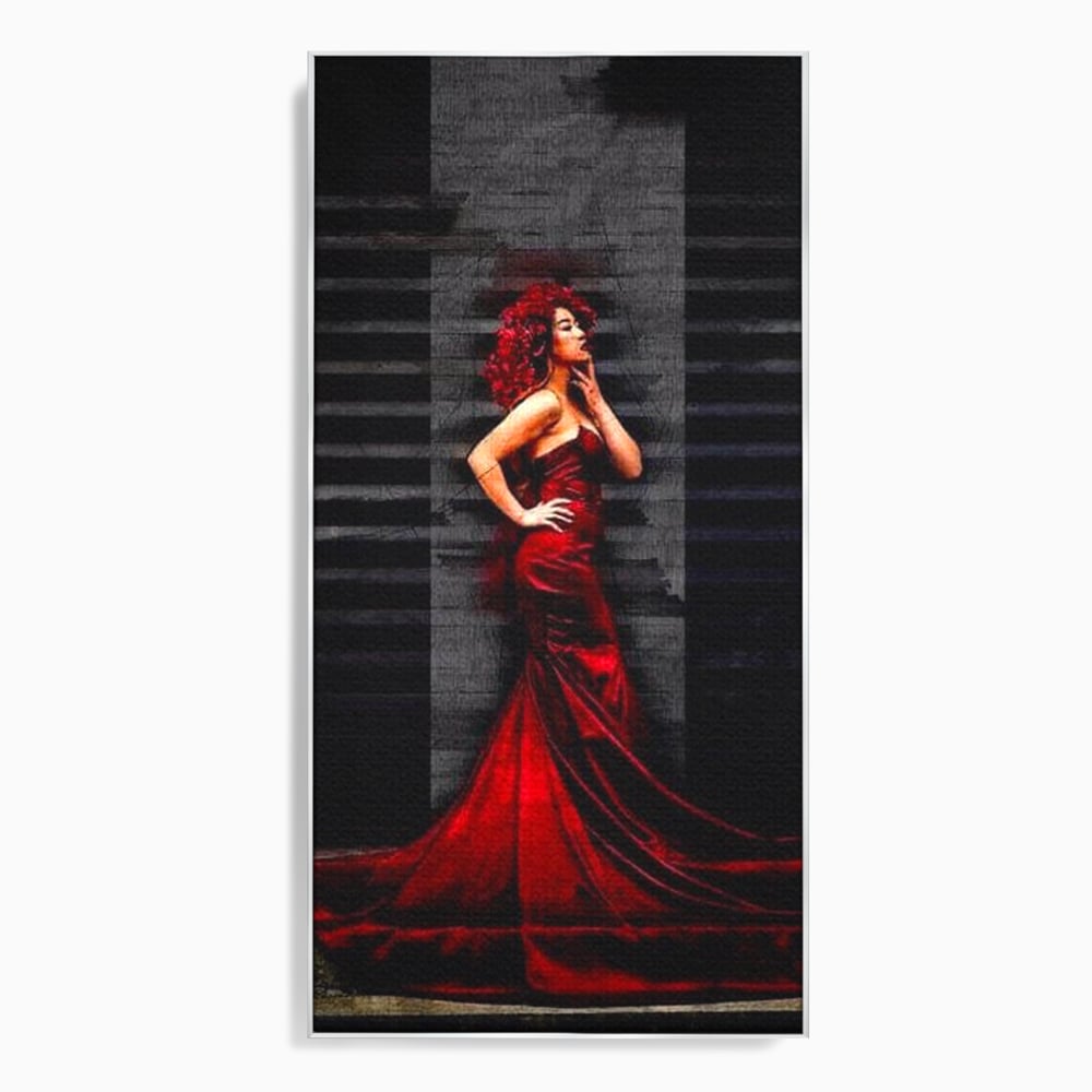 Leinwand Wandkunst Canvas Premium, LuxCanva® G1090, Eine Diva in Rot, Kleid, Rot, Nacht, Verführung, Königin, Nacht, Date, Mode, Wohnen, Schlafzimmer
