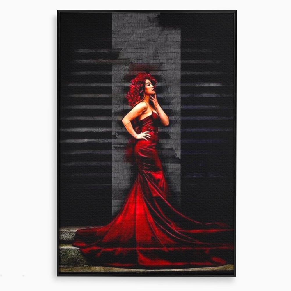 Leinwand Wandkunst Canvas Premium, LuxCanva® G1090, Eine Diva in Rot, Kleid, Rot, Nacht, Verführung, Königin, Nacht, Date, Mode, Wohnen, Schlafzimmer