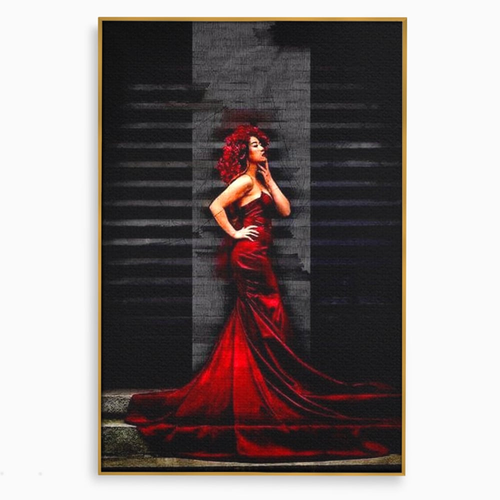 Leinwand Wandkunst Canvas Premium, LuxCanva® G1090, Eine Diva in Rot, Kleid, Rot, Nacht, Verführung, Königin, Nacht, Date, Mode, Wohnen, Schlafzimmer