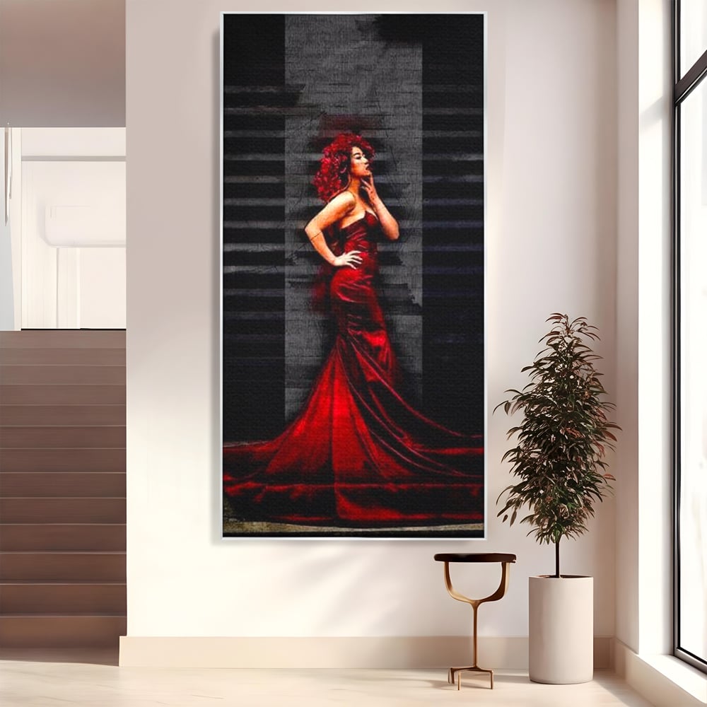 Leinwand Wandkunst Canvas Premium, LuxCanva® G1090, Eine Diva in Rot, Kleid, Rot, Nacht, Verführung, Königin, Nacht, Date, Mode, Wohnen, Schlafzimmer