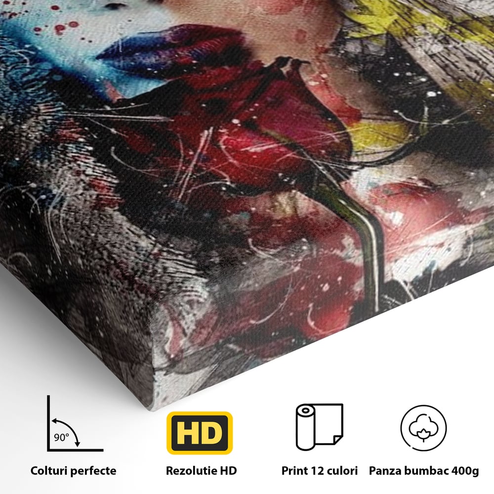 Tablou Canvas Premium, LuxCanva® G1091, Taina Unei Priviri, Trandafir, Ganduri, Privire, Expresie, Femeie, Revista, Pictura, Expozitie, Arta, Living, Dormitor
