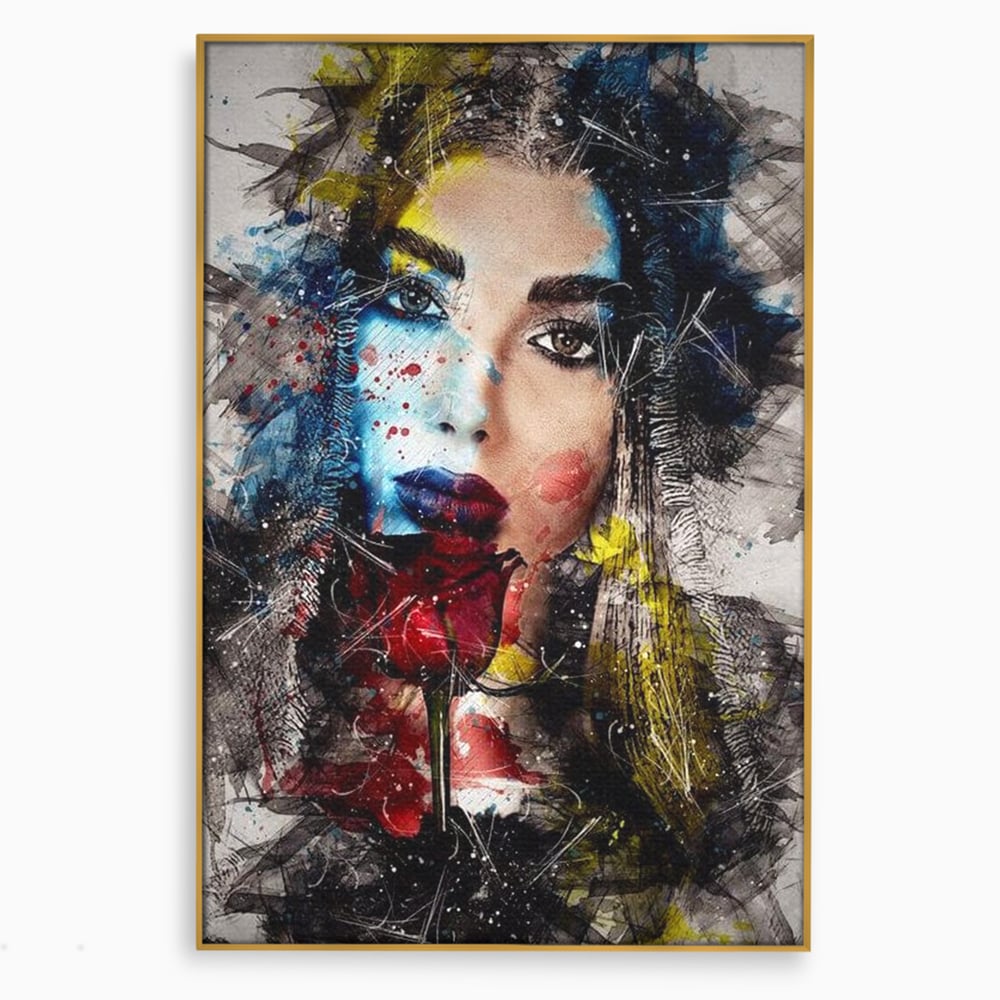 Tablou Canvas Premium, LuxCanva® G1091, Taina Unei Priviri, Trandafir, Ganduri, Privire, Expresie, Femeie, Revista, Pictura, Expozitie, Arta, Living, Dormitor