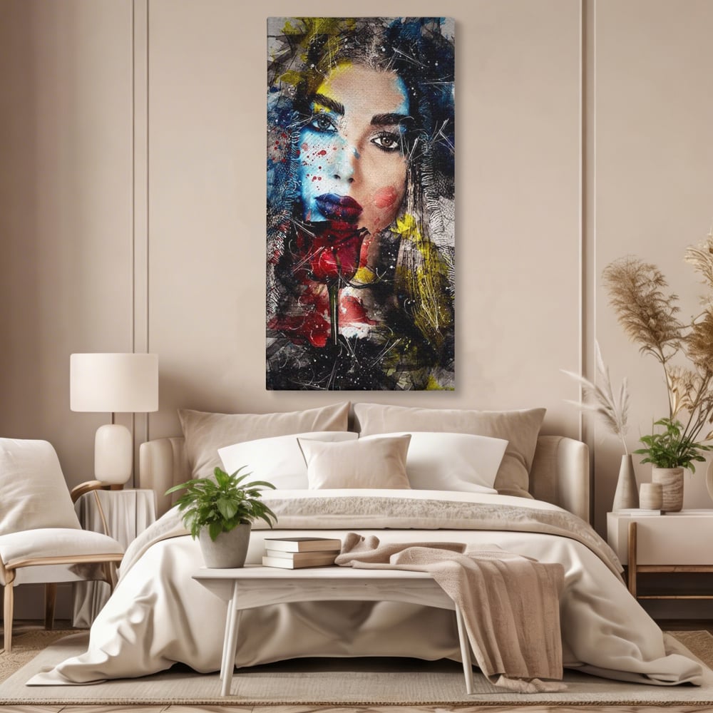 Tablou Canvas Premium, LuxCanva® G1091, Taina Unei Priviri, Trandafir, Ganduri, Privire, Expresie, Femeie, Revista, Pictura, Expozitie, Arta, Living, Dormitor
