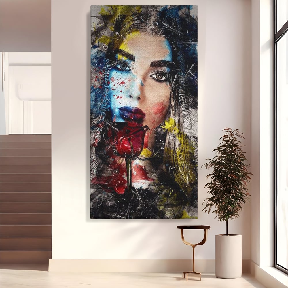 Tablou Canvas Premium, LuxCanva® G1091, Taina Unei Priviri, Trandafir, Ganduri, Privire, Expresie, Femeie, Revista, Pictura, Expozitie, Arta, Living, Dormitor