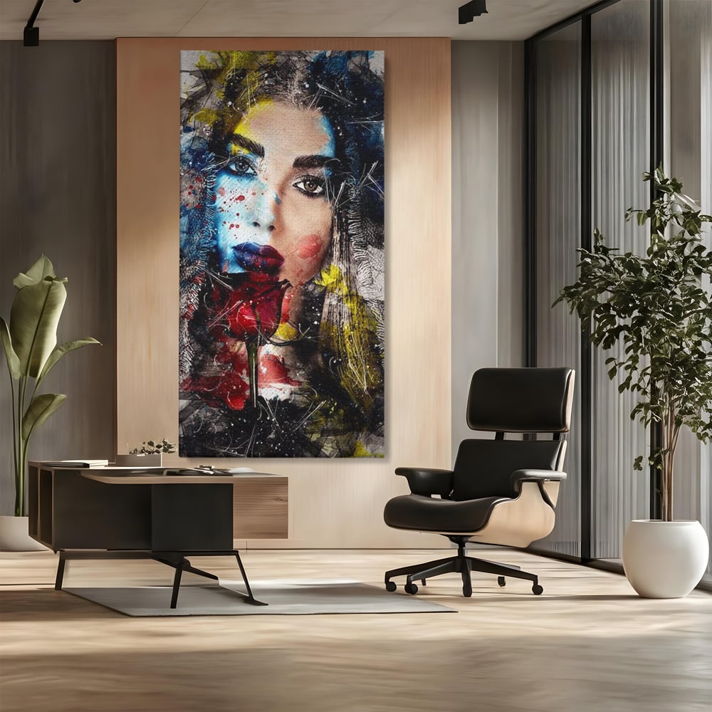 Tablou Canvas Premium, LuxCanva® G1091, Taina Unei Priviri, Trandafir, Ganduri, Privire, Expresie, Femeie, Revista, Pictura, Expozitie, Arta, Living, Dormitor