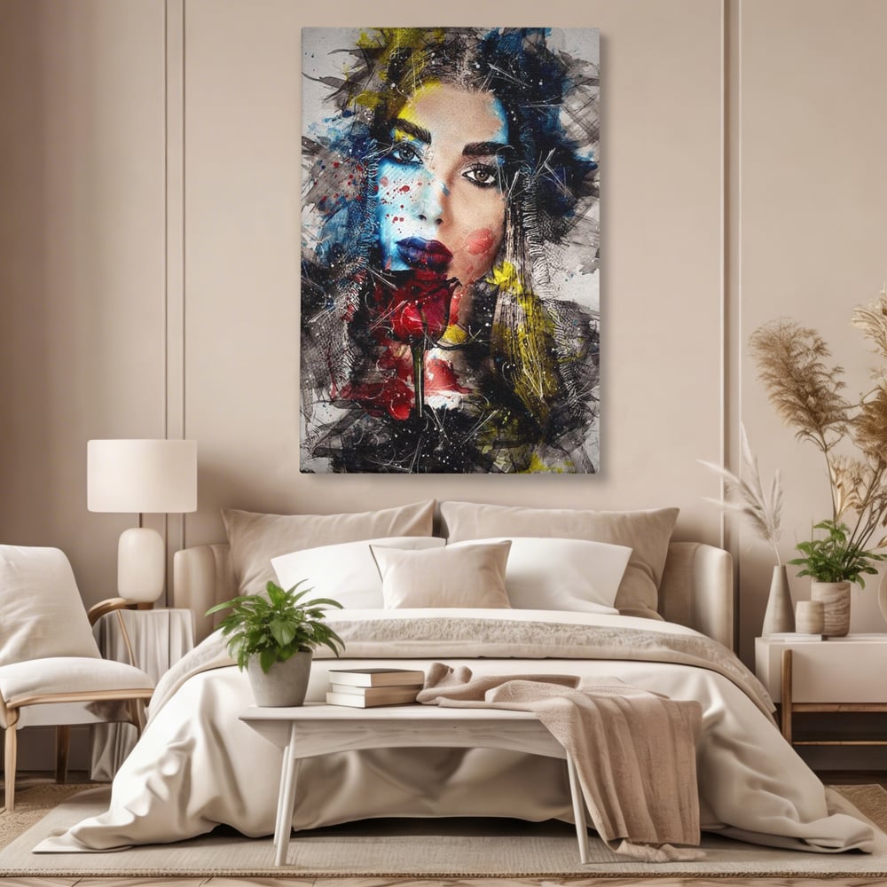 Tablou Canvas Premium, LuxCanva® G1091, Taina Unei Priviri, Trandafir, Ganduri, Privire, Expresie, Femeie, Revista, Pictura, Expozitie, Arta, Living, Dormitor