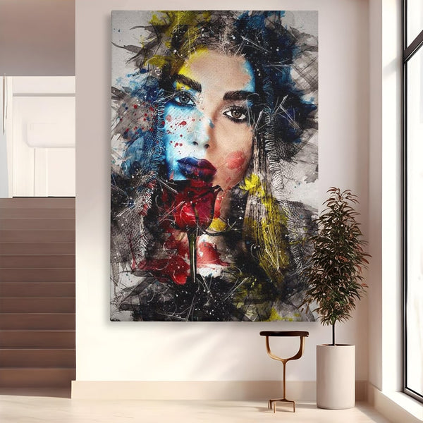 Tablou Canvas Premium, LuxCanva® G1091, Taina Unei Priviri, Trandafir, Ganduri, Privire, Expresie, Femeie, Revista, Pictura, Expozitie, Arta, Living, Dormitor