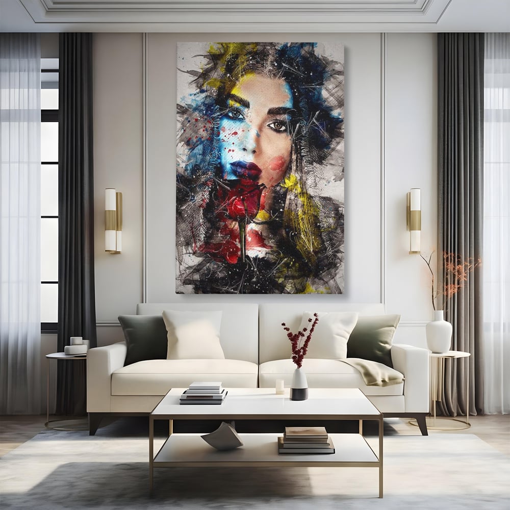 Tablou Canvas Premium, LuxCanva® G1091, Taina Unei Priviri, Trandafir, Ganduri, Privire, Expresie, Femeie, Revista, Pictura, Expozitie, Arta, Living, Dormitor
