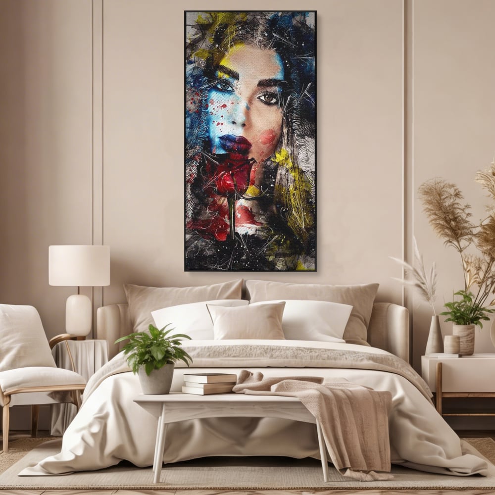 Tablou Canvas Premium, LuxCanva® G1091, Taina Unei Priviri, Trandafir, Ganduri, Privire, Expresie, Femeie, Revista, Pictura, Expozitie, Arta, Living, Dormitor