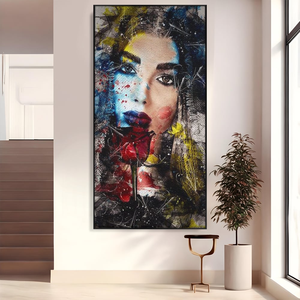 Tablou Canvas Premium, LuxCanva® G1091, Taina Unei Priviri, Trandafir, Ganduri, Privire, Expresie, Femeie, Revista, Pictura, Expozitie, Arta, Living, Dormitor