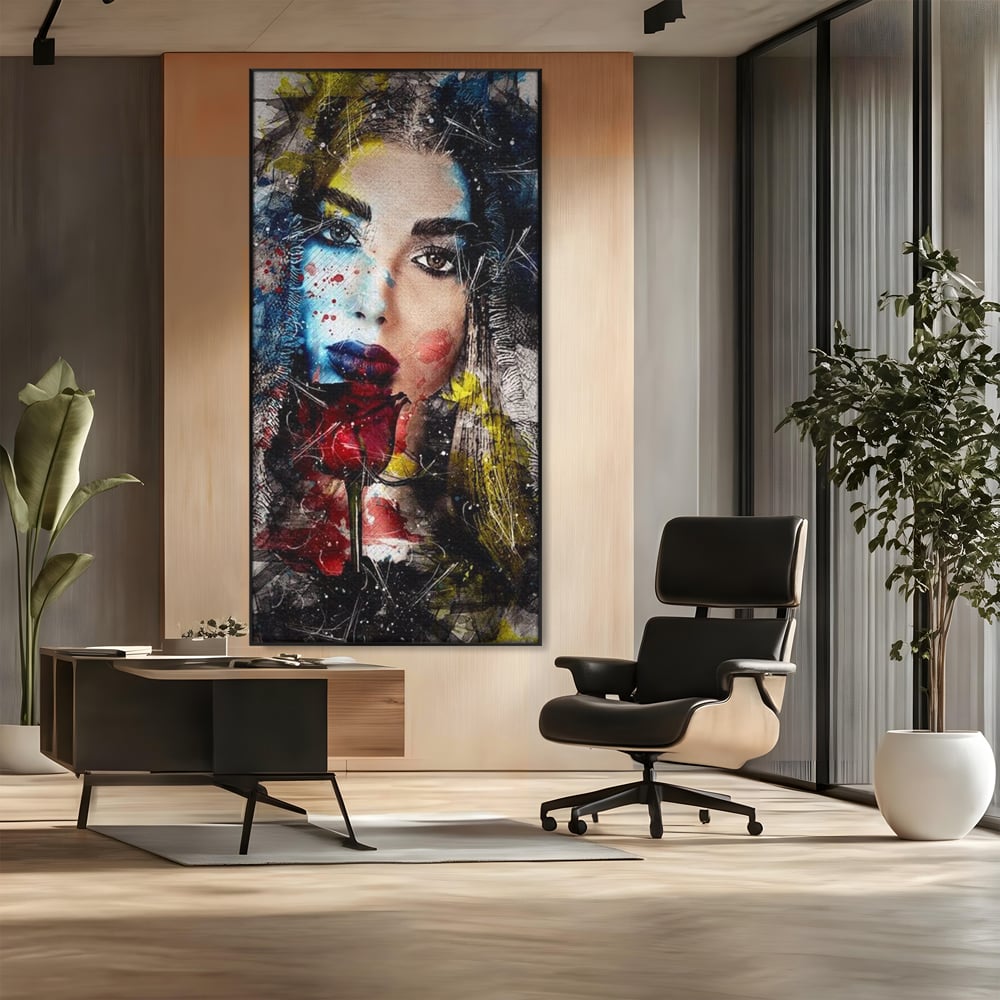 Tablou Canvas Premium, LuxCanva® G1091, Taina Unei Priviri, Trandafir, Ganduri, Privire, Expresie, Femeie, Revista, Pictura, Expozitie, Arta, Living, Dormitor