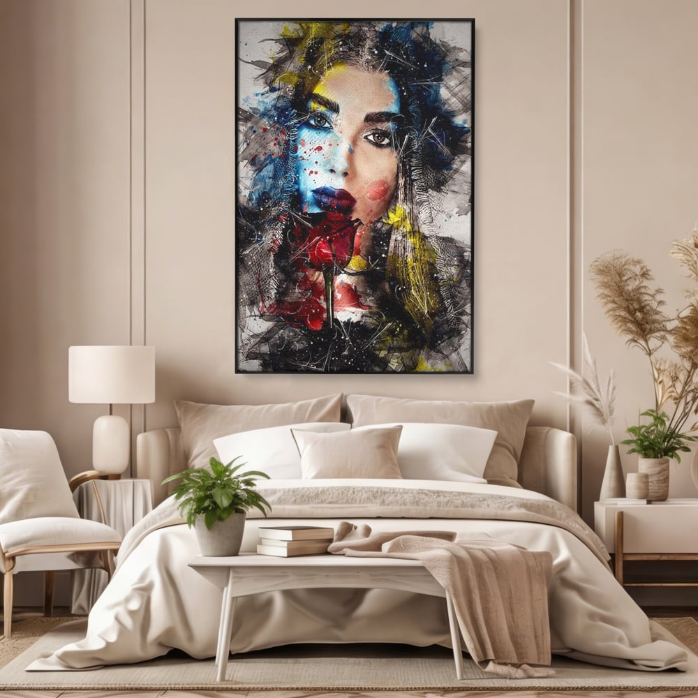 Tablou Canvas Premium, LuxCanva® G1091, Taina Unei Priviri, Trandafir, Ganduri, Privire, Expresie, Femeie, Revista, Pictura, Expozitie, Arta, Living, Dormitor