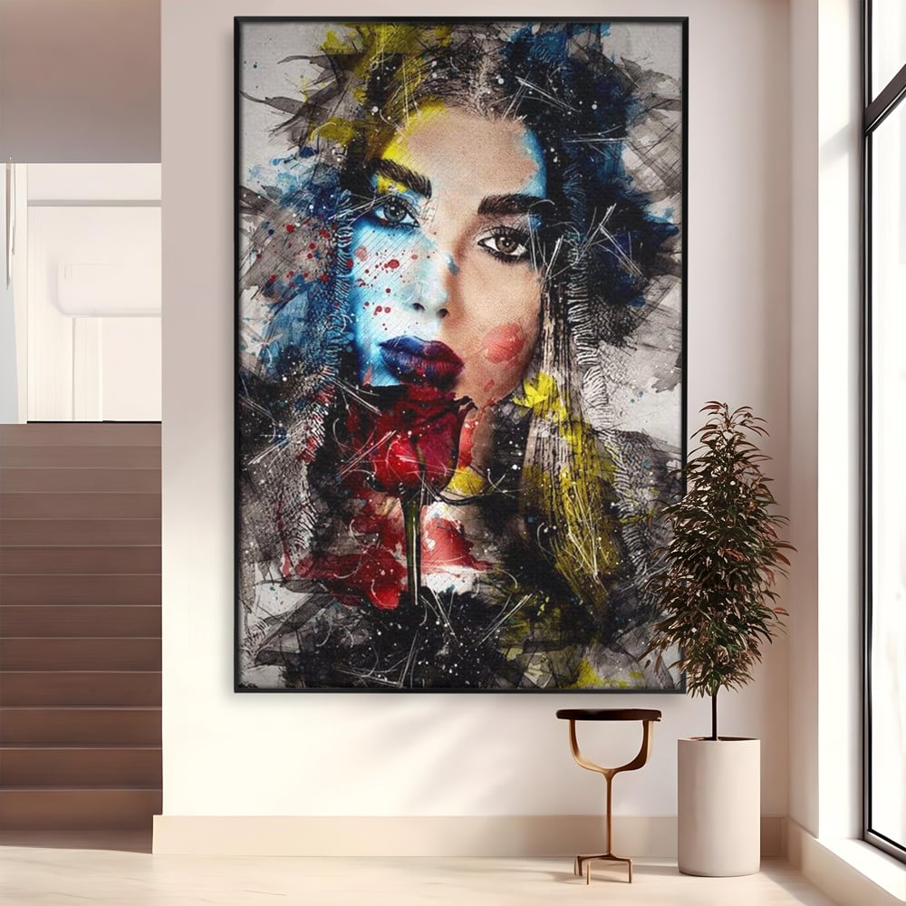 Tablou Canvas Premium, LuxCanva® G1091, Taina Unei Priviri, Trandafir, Ganduri, Privire, Expresie, Femeie, Revista, Pictura, Expozitie, Arta, Living, Dormitor