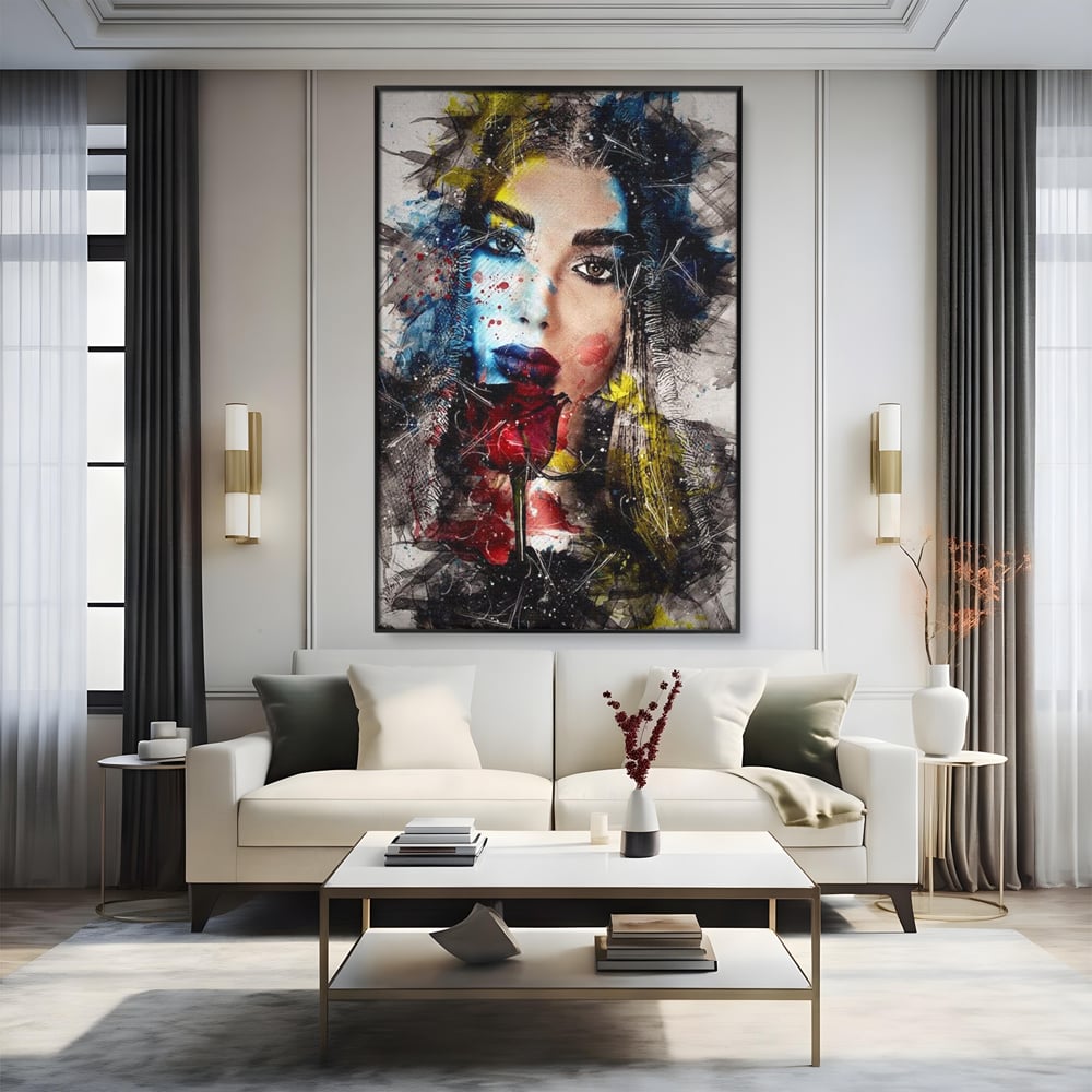Tablou Canvas Premium, LuxCanva® G1091, Taina Unei Priviri, Trandafir, Ganduri, Privire, Expresie, Femeie, Revista, Pictura, Expozitie, Arta, Living, Dormitor