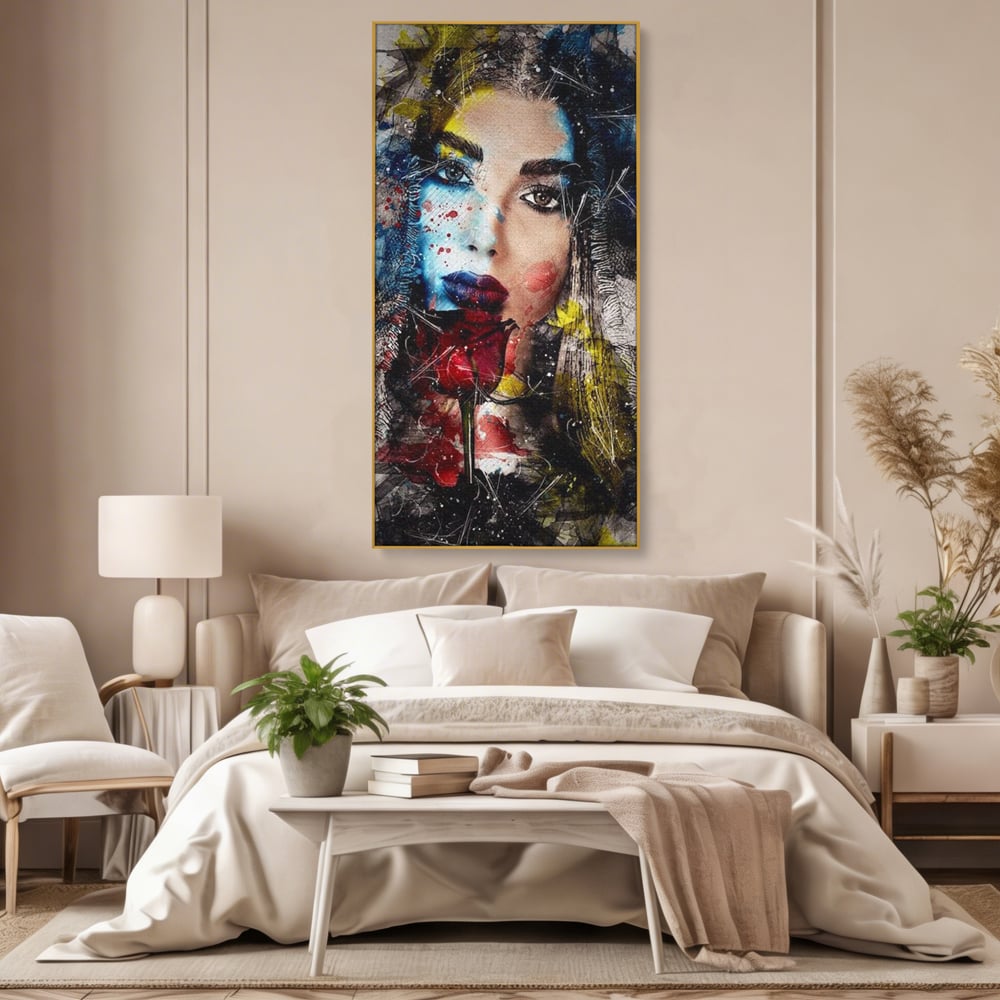 Tablou Canvas Premium, LuxCanva® G1091, Taina Unei Priviri, Trandafir, Ganduri, Privire, Expresie, Femeie, Revista, Pictura, Expozitie, Arta, Living, Dormitor