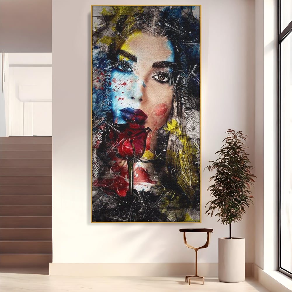 Tablou Canvas Premium, LuxCanva® G1091, Taina Unei Priviri, Trandafir, Ganduri, Privire, Expresie, Femeie, Revista, Pictura, Expozitie, Arta, Living, Dormitor