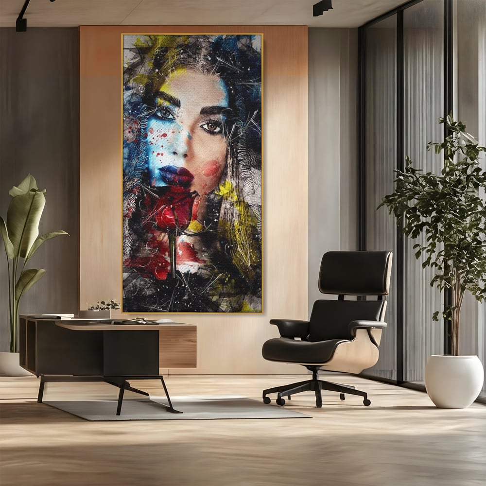 Tablou Canvas Premium, LuxCanva® G1091, Taina Unei Priviri, Trandafir, Ganduri, Privire, Expresie, Femeie, Revista, Pictura, Expozitie, Arta, Living, Dormitor
