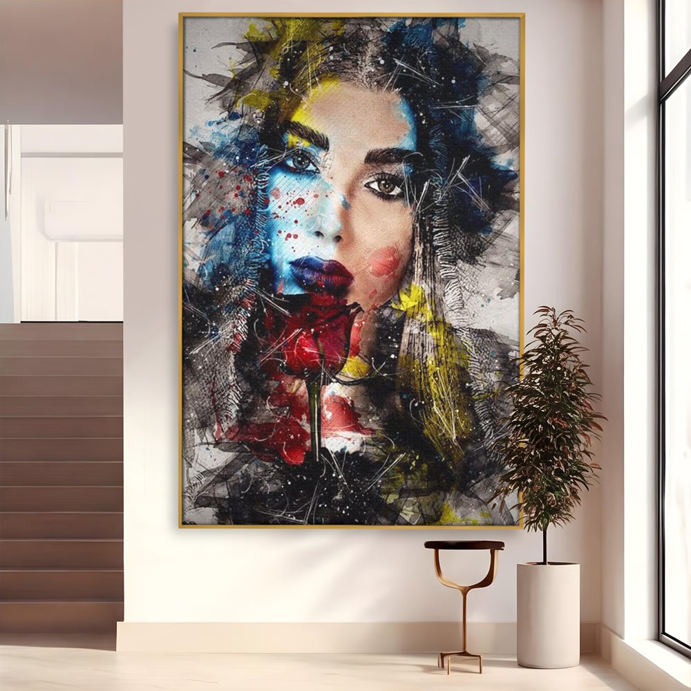 Tablou Canvas Premium, LuxCanva® G1091, Taina Unei Priviri, Trandafir, Ganduri, Privire, Expresie, Femeie, Revista, Pictura, Expozitie, Arta, Living, Dormitor