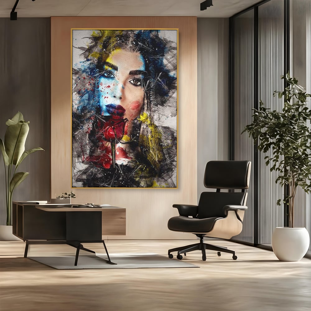 Tablou Canvas Premium, LuxCanva® G1091, Taina Unei Priviri, Trandafir, Ganduri, Privire, Expresie, Femeie, Revista, Pictura, Expozitie, Arta, Living, Dormitor