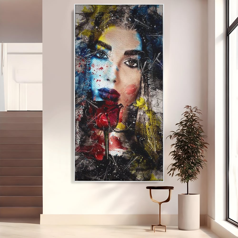 Tablou Canvas Premium, LuxCanva® G1091, Taina Unei Priviri, Trandafir, Ganduri, Privire, Expresie, Femeie, Revista, Pictura, Expozitie, Arta, Living, Dormitor