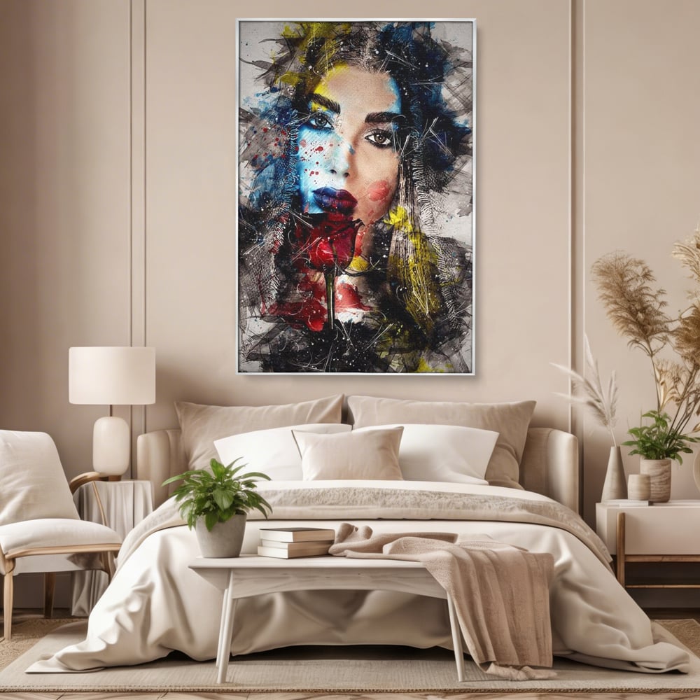 Tablou Canvas Premium, LuxCanva® G1091, Taina Unei Priviri, Trandafir, Ganduri, Privire, Expresie, Femeie, Revista, Pictura, Expozitie, Arta, Living, Dormitor