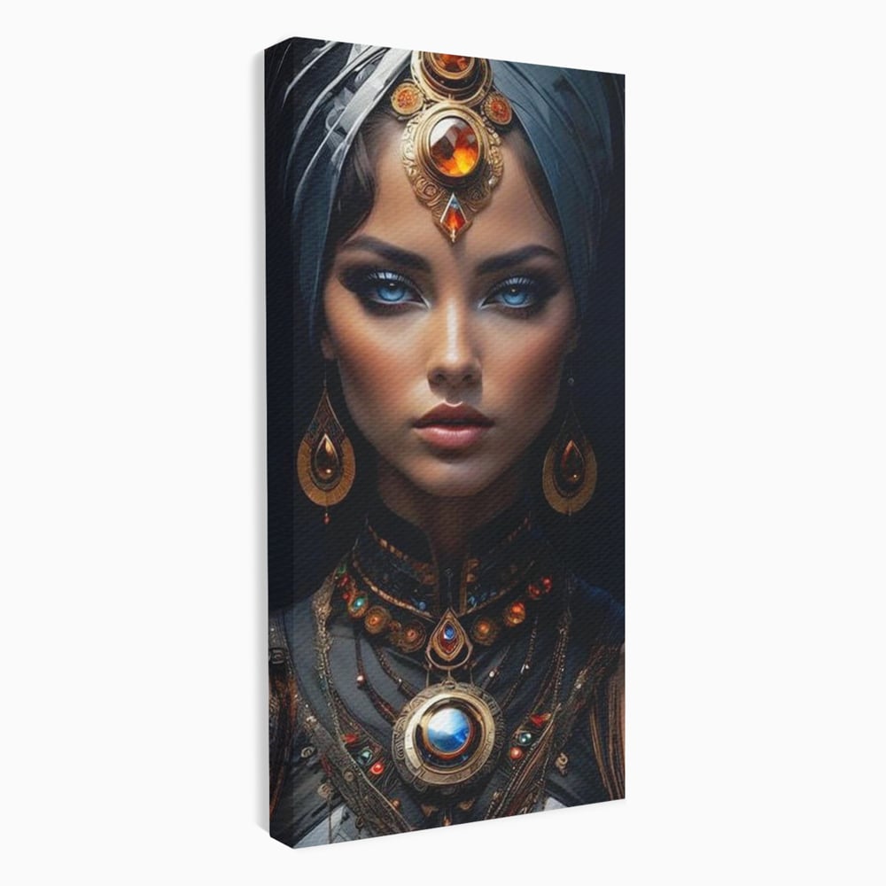 Tablou Canvas Premium, LuxCanva® G1092, Femeia Oracol, Mistic, Regalitate, Frumusete, Enigma, Sacralitate, Aur, Safir, Fantasmic, Living, Dormitor