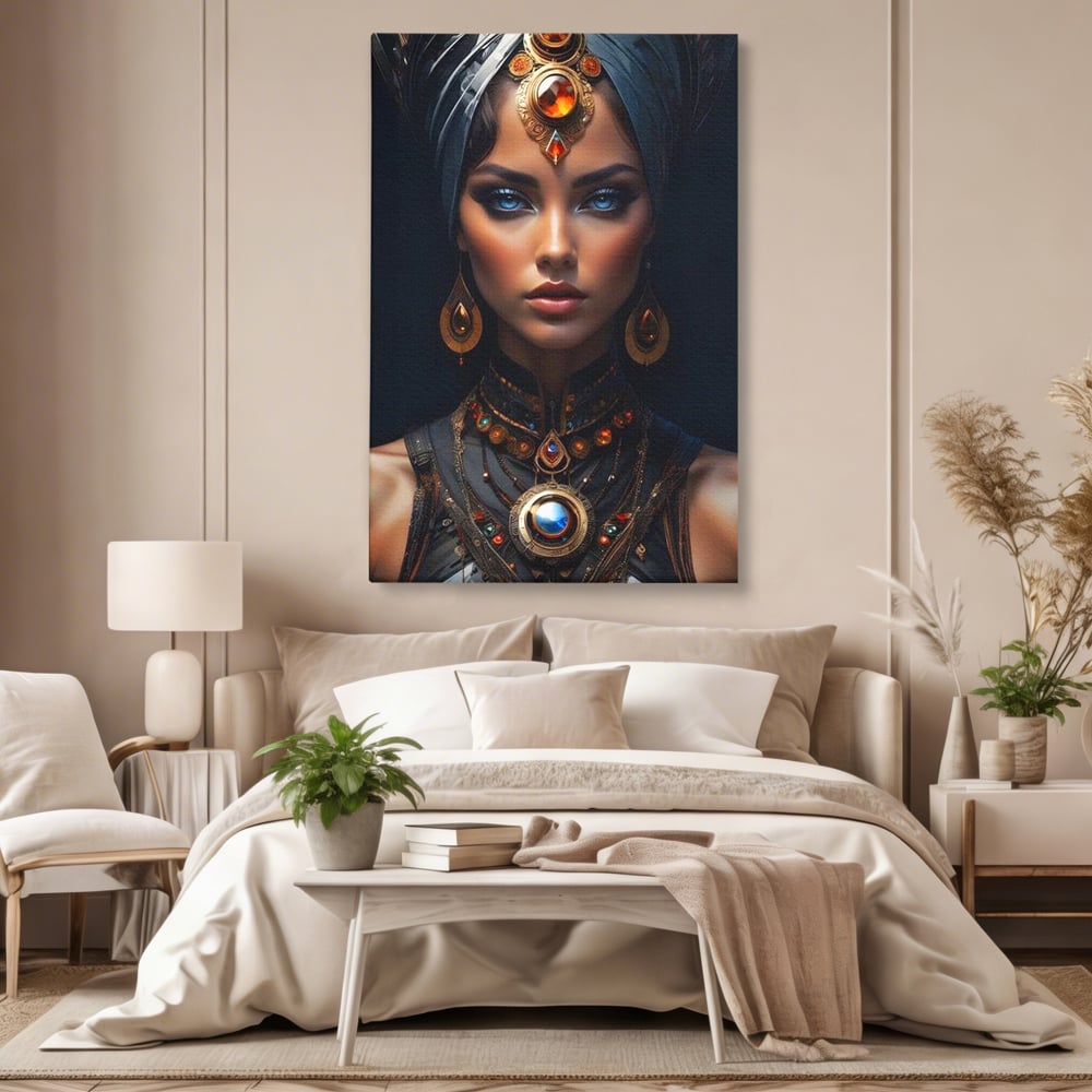 Tablou Canvas Premium, LuxCanva® G1092, Femeia Oracol, Mistic, Regalitate, Frumusete, Enigma, Sacralitate, Aur, Safir, Fantasmic, Living, Dormitor