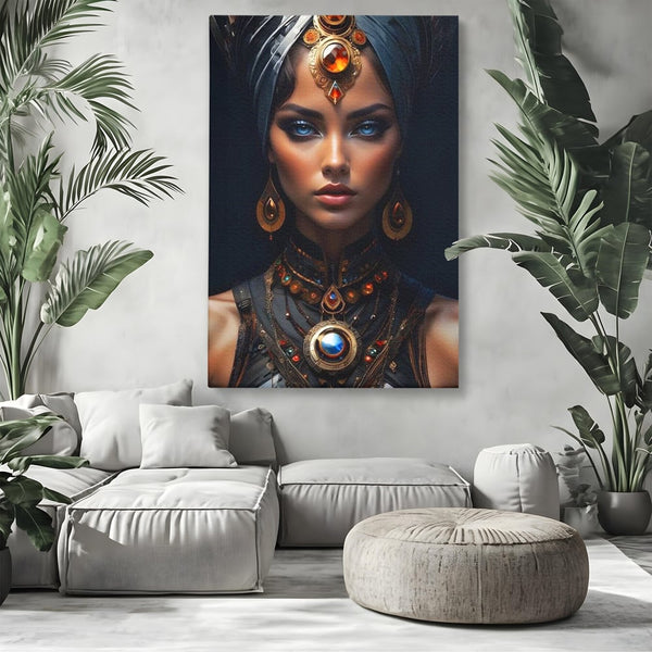 Tablou Canvas Premium, LuxCanva® G1092, Femeia Oracol, Mistic, Regalitate, Frumusete, Enigma, Sacralitate, Aur, Safir, Fantasmic, Living, Dormitor