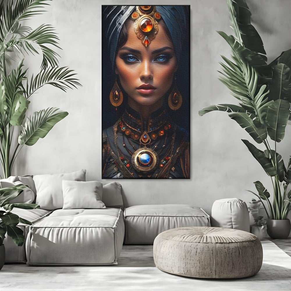 Tablou Canvas Premium, LuxCanva® G1092, Femeia Oracol, Mistic, Regalitate, Frumusete, Enigma, Sacralitate, Aur, Safir, Fantasmic, Living, Dormitor