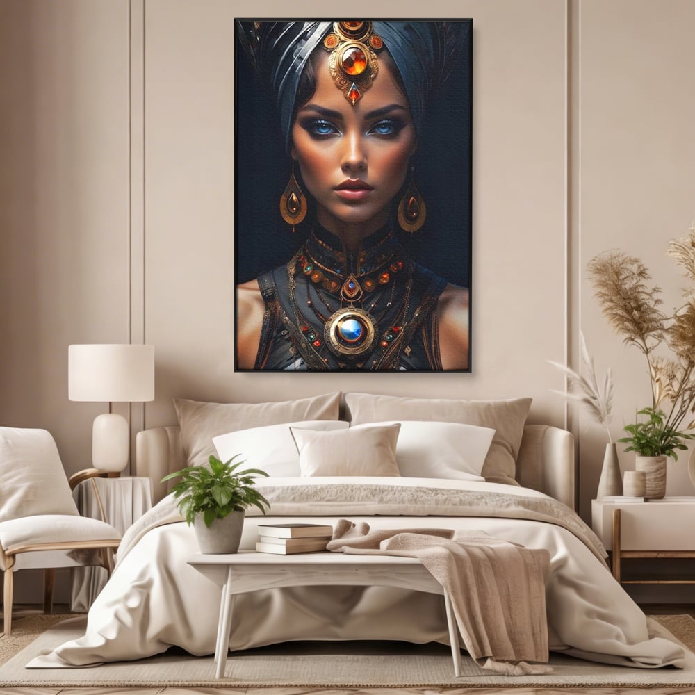 Tablou Canvas Premium, LuxCanva® G1092, Femeia Oracol, Mistic, Regalitate, Frumusete, Enigma, Sacralitate, Aur, Safir, Fantasmic, Living, Dormitor