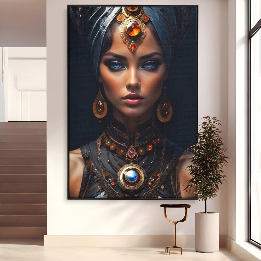 Tablou Canvas Premium, LuxCanva® G1092, Femeia Oracol, Mistic, Regalitate, Frumusete, Enigma, Sacralitate, Aur, Safir, Fantasmic, Living, Dormitor